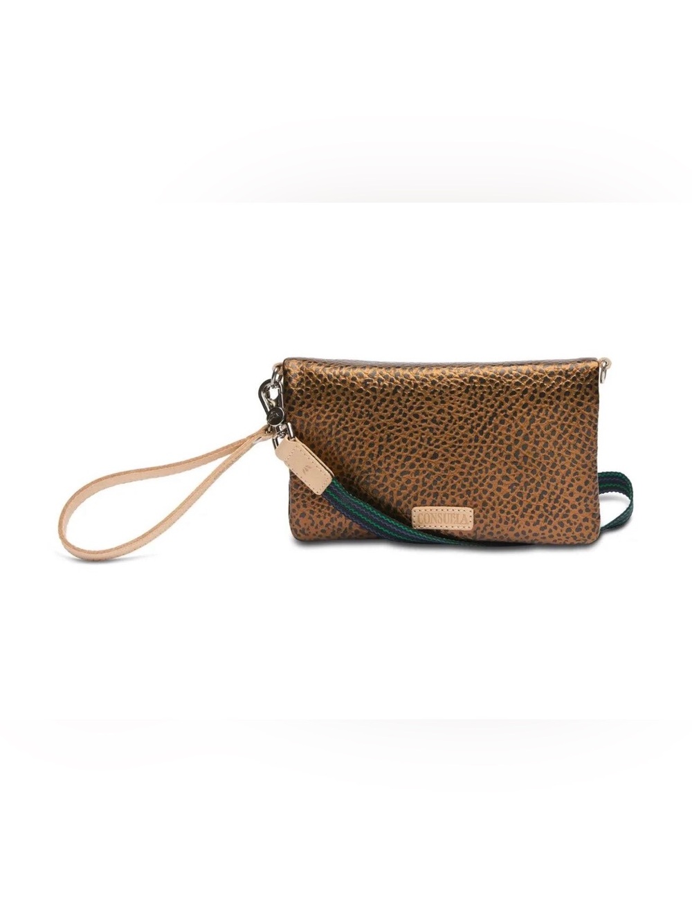 Consuela Brown Textured Leather Wristlet with Tan Strap